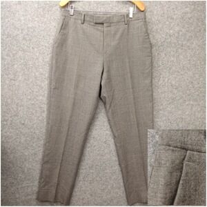 REISS Wool Dress Pants Mens 34x31 Gray Heathered Flat Front Trousers Career Work